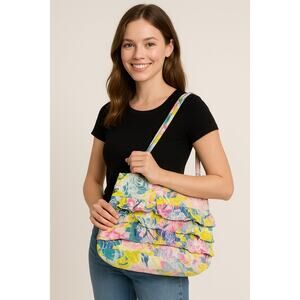 Vintage JAMS WORLD Misty Rose Floral Ruffle Shoulder Bag Dopamine Dressing
